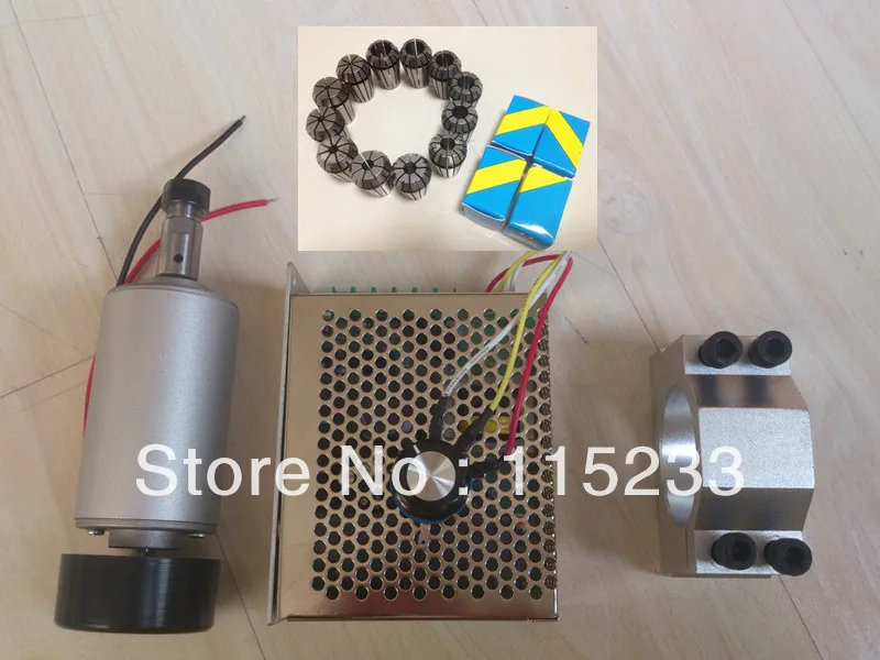 

1Sets ER11(1-7mm 13Pcs ) chuck + CNC 300W Spindle Motor +52mm Mount Bracket + spindle power supp DC 0-48V For PCB Engraving