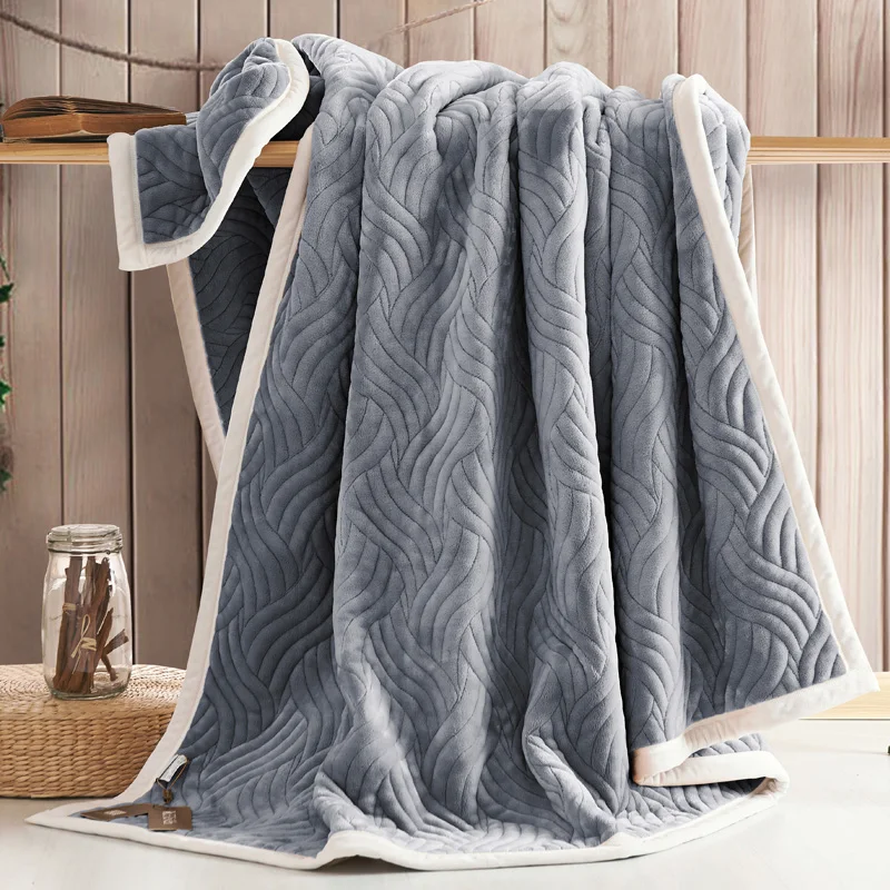 Blanket winter thickening thermal bed sheets solid color coral fleece blanket double layer