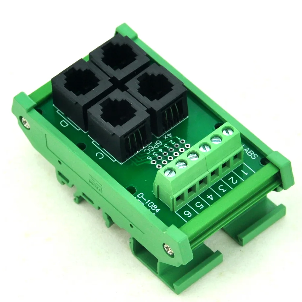 

DIN Rail Mount RJ11/RJ12 6P6C 4-Way Buss Board Interface Module.