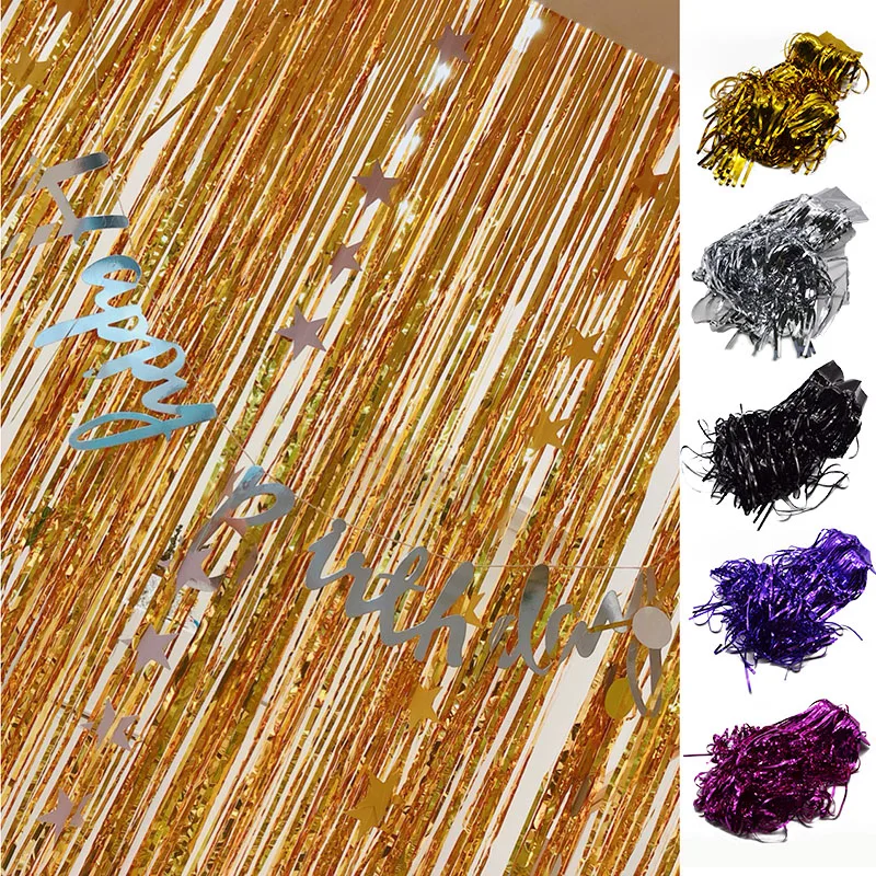 1Mx1M Gold Silver Foil Fringe Tinsel Curtain Tassel Garlands Wedding