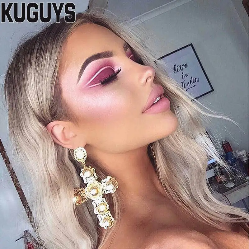 Модные ювелирные изделия KUGUYS большие серьги с золотым крестом для женщин