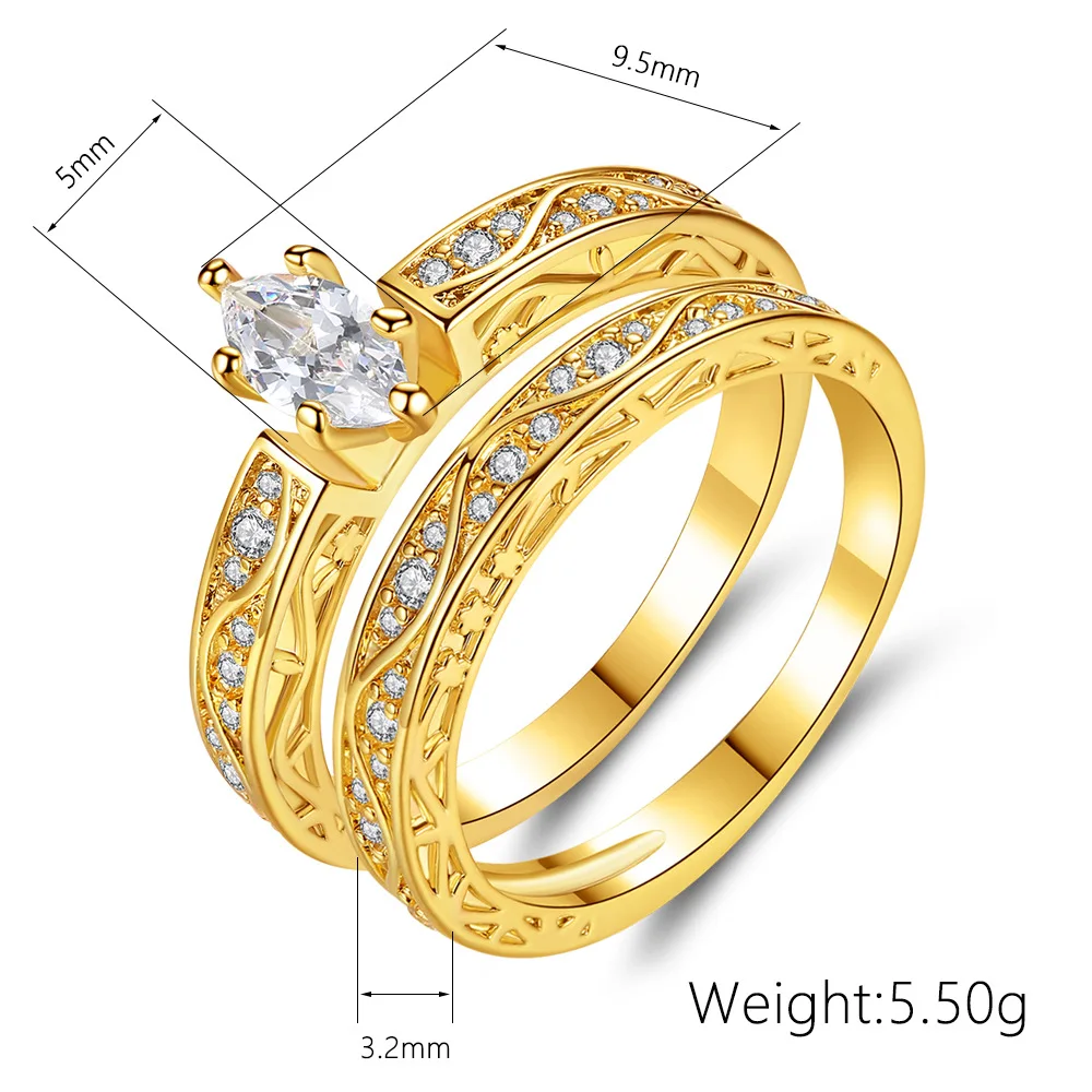 Beiver роскошное женское белое свадебное обручальное кольцо набор модных золотистого цвета ювелирные изделия обещают CZ обручальные кольца с камнями для женщин