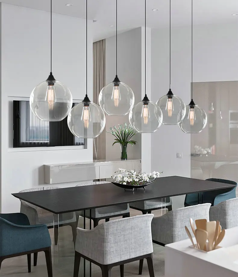 Nordic Clear Amber Glass Pendant Lamp E27 9 Types Bar LED Hanging Lights For Dining Room Kitchen Restaurant Suspension Luminaire