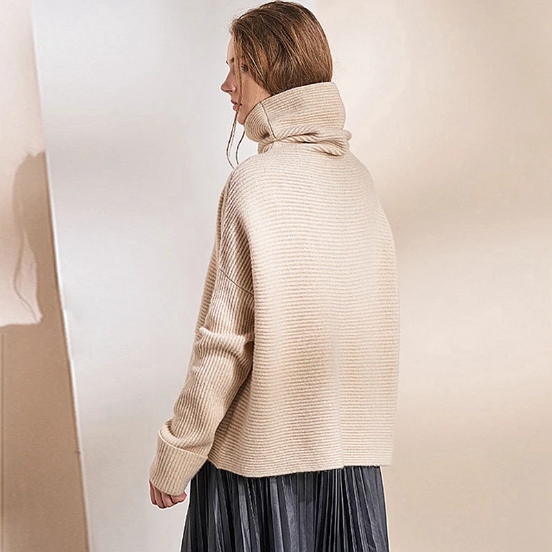  100% Cashmere Sweater Women Simple Loose Design Turteneck Long Sleeves 3 Colors Ladies Pullovers Pl