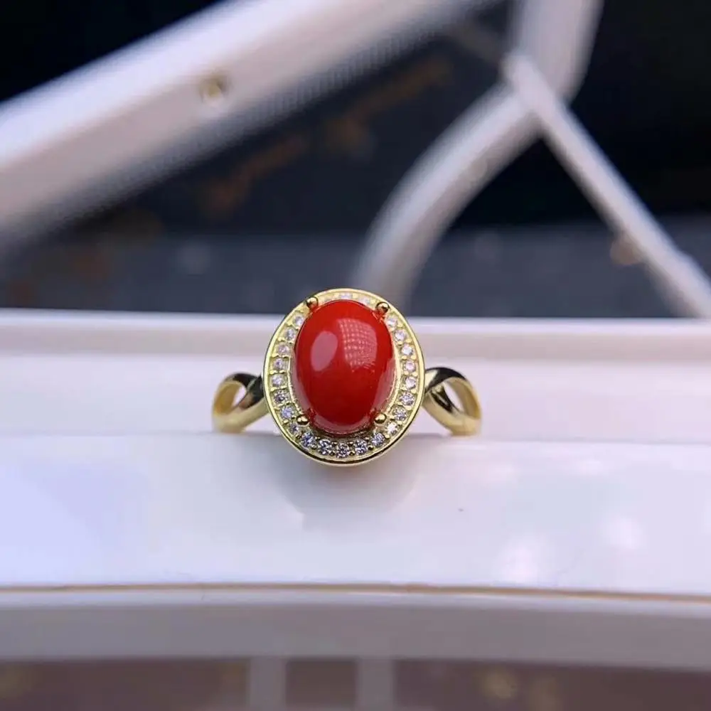 

shilovem 925 sterling silver Natural red coral rings fine Jewelry women trendy open party Christmas gift new dj070931agsh