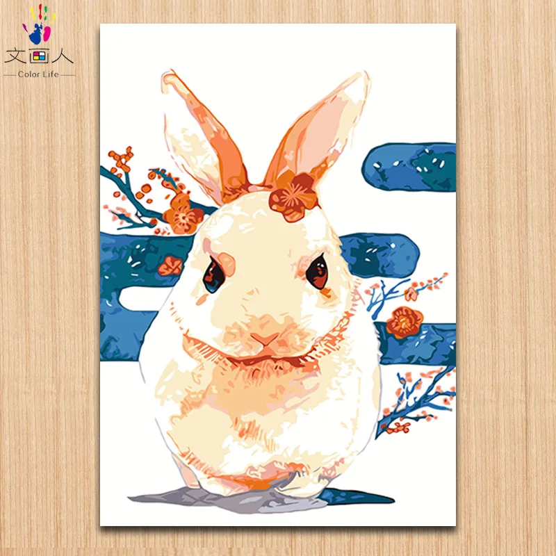 

Paints by numbers Cut rabbits paintings pictures coloring by numbers cartoon animals with paint colors for Children diy drawing