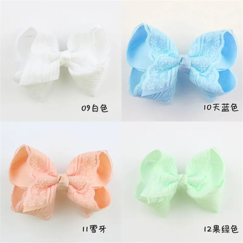 20pcslot 4 Inch Large Kids hairbows Girl Grosgrain Ribbon Bow Clips Lace bow hairpin Headdress Children Hair Accessories  (3)