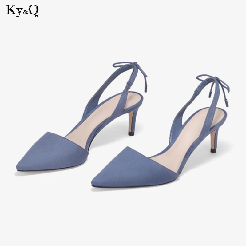 

Spring New 2019 Ladies Korean Trend Fashion Comfortable Pointed Fine With Cross Baotou Bow Casual High Heel Wild Sandals 5-8cm