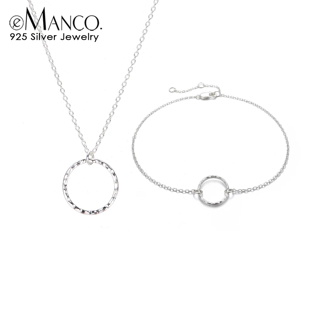 

eManco Hot Pendant Necklaces with Bracelet Jewelry Sets for Women Engagement Gifts Round Circle Two Colors Friendship