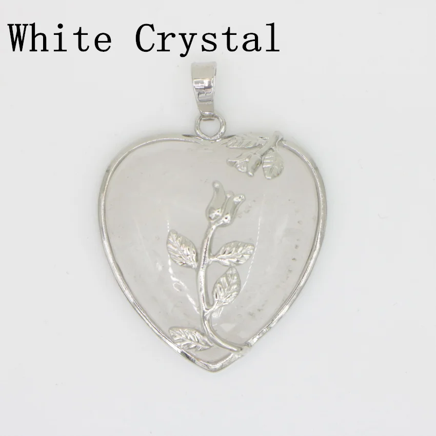 WUBIANLU природный камень опал Лазурит кристалл тигровый глаз оникс Халцедон подвеска в виде сердца для изготовления ювелирных изделий хорошее качество - Окраска металла: White Crystal