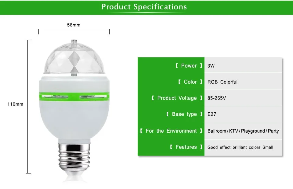 1 шт. E27 3 Вт 6 Вт Светодиодный светильник RGB Авто вращающийся сценический светильник Праздничная лампа AC85V-265V для украшения дома диско DJ вечерние танцевальный светильник ing