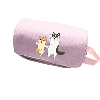 

Shiba Inu Doge Kawaii Pencil Case Canvas Cosmetics Pouch Pink Makeup Bag Cartoon Travel Organizer Corgi Stationery Storage Bags