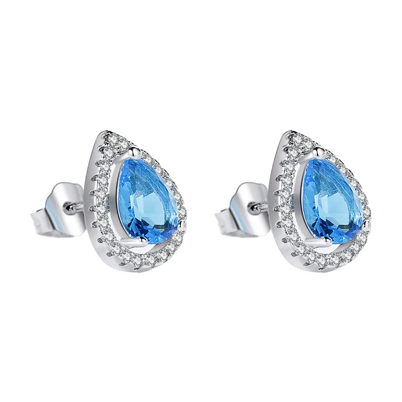

Luxury Silver Big Cz Crystal Blue Waterdrop Stud Earrings Crystal Cubic Zirconia Geometric Simple Earrings For Women Fashion Jew