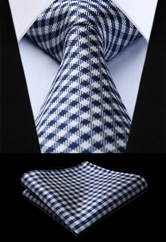 

Woven Classic Men Tie Necktie TC611V8S Plaid Navy Blue Check 3.4" Silk Tie set Party Wedding Handkerchief Set