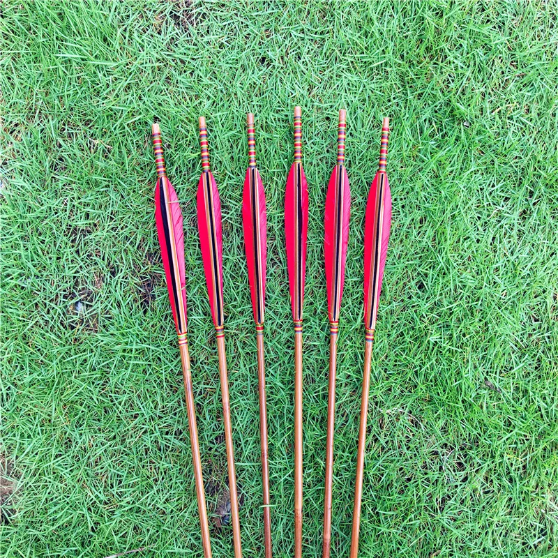 CDRIC 6pcs black and red archery bow bamboo arrow completed hunting and shooting slingshot