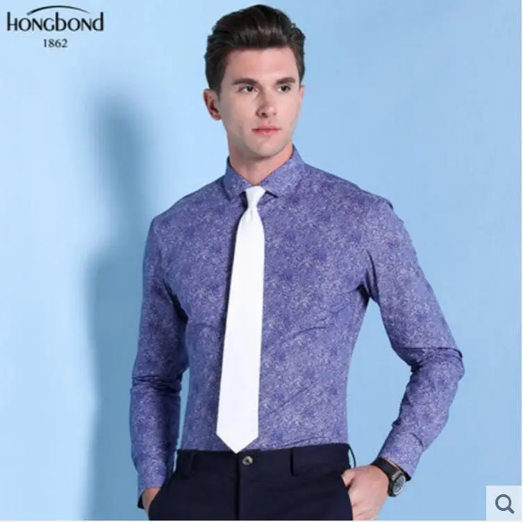 Хлопок синяя рубашка с принтом мужская деловая мода стиль весна осень Профессиональный индивидуальный заказ Высокое качество