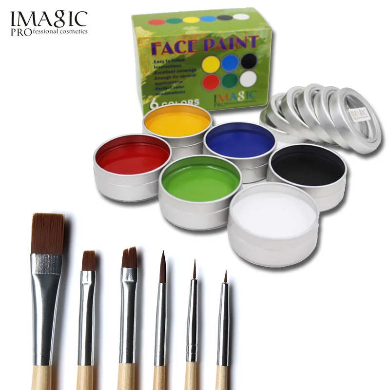IMAGIC Body Painting Halloween 6 Colors+Brush Tattoo Face Body Fancy