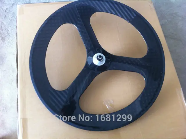 Best price at $230 Cheap 1Pcs New 700C 3 spokes and clincher rim integrated Road Track Fixed Gear bike 12K full carbon fibre bicycle wheelsets Free ship