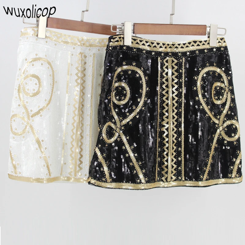 

1920s Vintage Paisley Beaded Embroidery Sequin Skirt High Waist Short Saia Women Summer Mini Party Baroque Skirt With Zipper