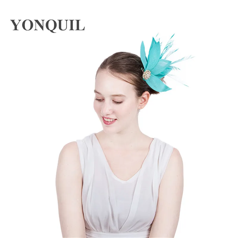 

Imitation Sinamay fascinators emerald green hat with feather for Kentucky Derby wedding party race Event NEW ARRIVAL multicolor