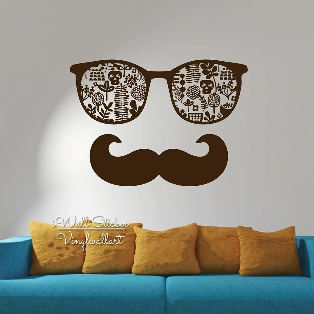 Glass Mustache Wall Sticker Modern Mustache Glass Wall Decal DIY Home