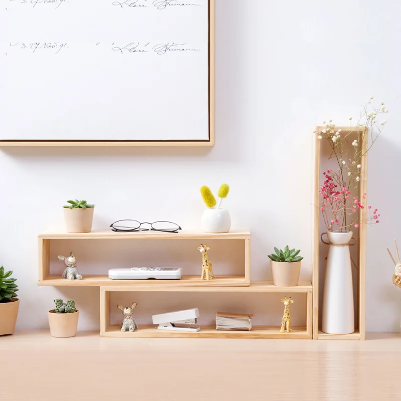 

Desktop Pine Organizer Shelf Flower Pot Decoration Frame Desk Decorative Storage Box Solid Wood Multi-layer Storage Rack