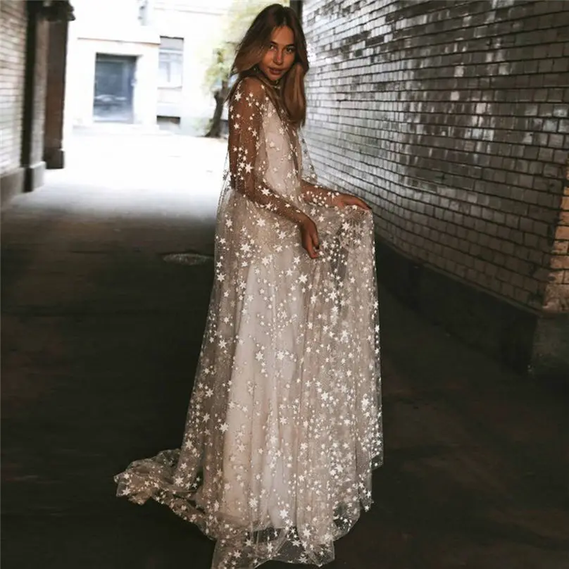 

MIARHB 2019 Sexy Women Long Sleeve Mesh Perspective Backless Cocktail Prom Gown Summer Dress long vestido mujer elegant #3A08
