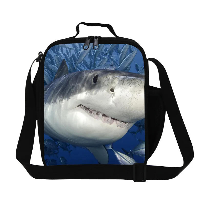 Новая сумка для обеда с животными акулами для женщин, офисная, Детская квадратная стильная термальная сумка для обеда на плечо, Герметичная сумка для пикника для девочек - Цвет: Синий