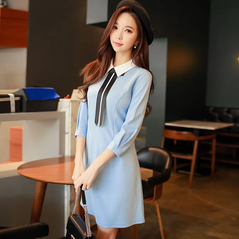 

Dabuwawa Spring Tie Bow Elegant Midi Dress Vintage Short Dress Women Girls Blouse Dress Vestidos D18ADR002