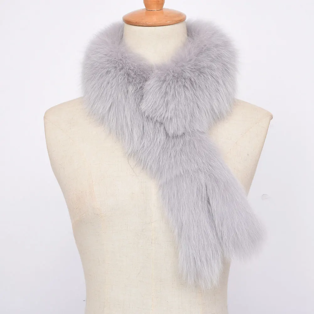Новое поступление женский зимний теплый шарф из натурального Лисьего меха Модный стильный высококачественный натуральный меховой шарф S7391 - Цвет: Light Grey