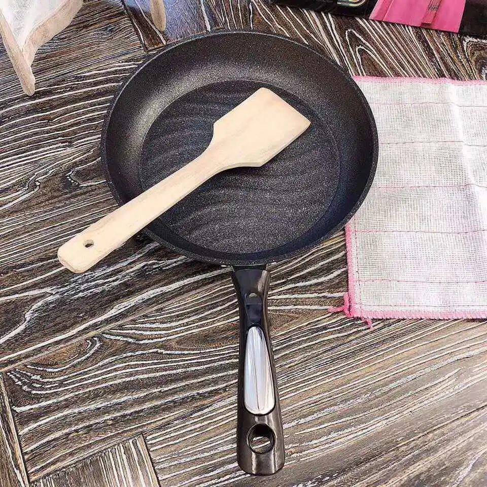 Кастрюля с длинной ручкой из нержавеющей стали, антипригарная сковородка для омлета стейк 26 см Кастрюля, лопаты и ткани, кухонный горшок ВОК - Цвет: black