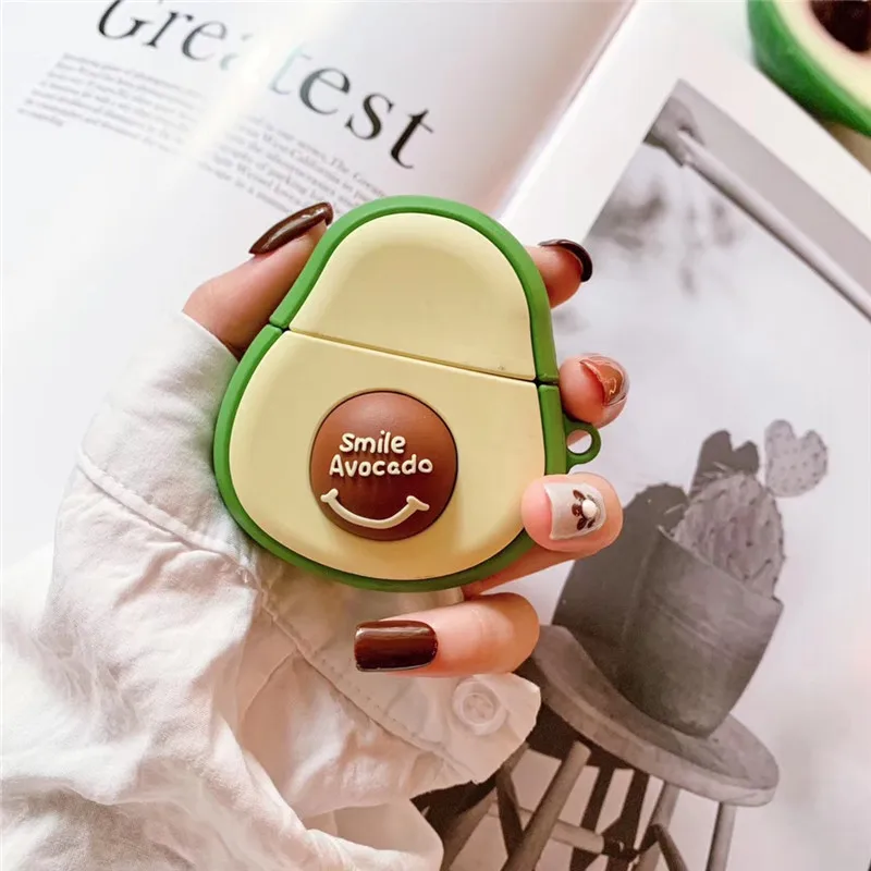 

For AirPods 2 Case Cute 3D Cartoon Avocado Earphone Case For Apple Airpods Soft Silicone Protect Cover Funda