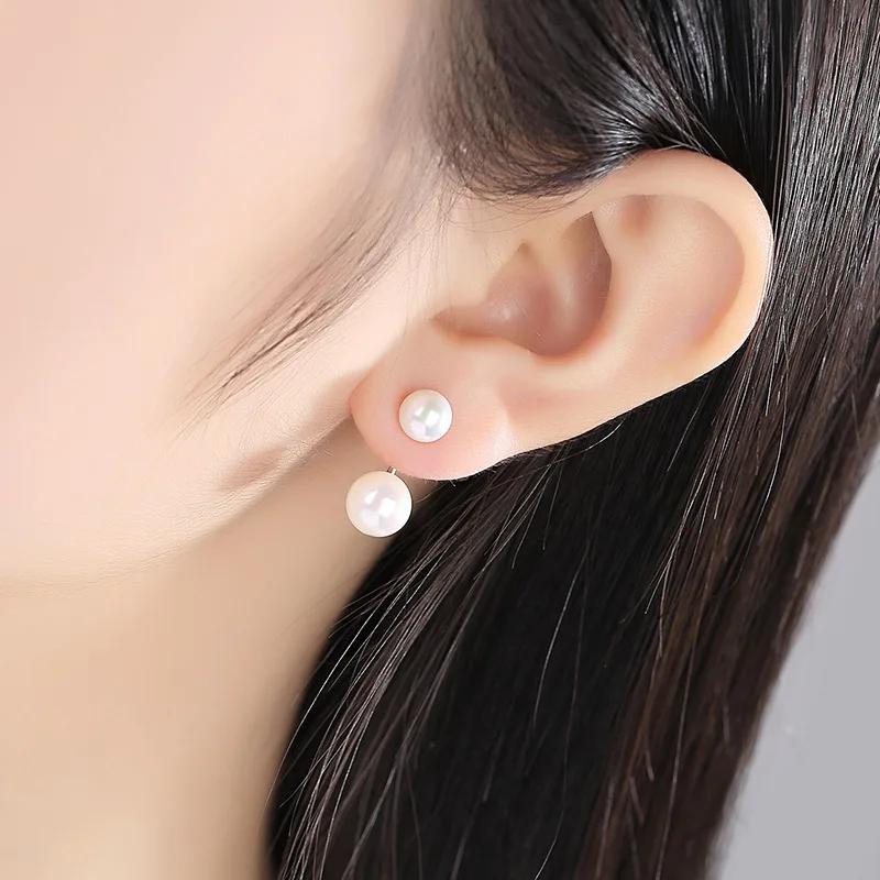 Sterling silver 925 Stud Earrings for women Fine jewelry Freshwater Pearl Zircon Long Cute Korean for Valentines Day Gift Fine Jewelry