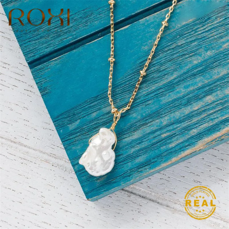 

ROXI 2019 New Baroque Pearl Necklace for Women Real Natural Freshwater Pearl Jewelry Copper Long Chain Pendant Necklace Kolye