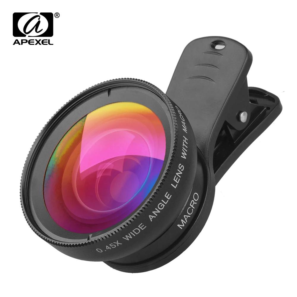 

APEXEL Phone Lenses 0.45x Wide Angle & 12.5x Macro Lens 2 in 1 HD Smartphone Lens for iPhone 7 8 plus Samsung Xiaomi APL-0.45WM