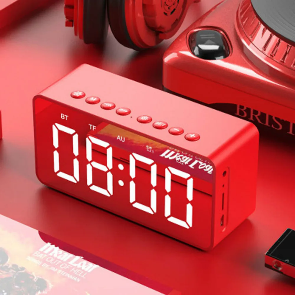 

Alarm clock Bluetooth speaker portable wireless subwoofer speaker built-in microphone support hands-free TF BT AU LED display
