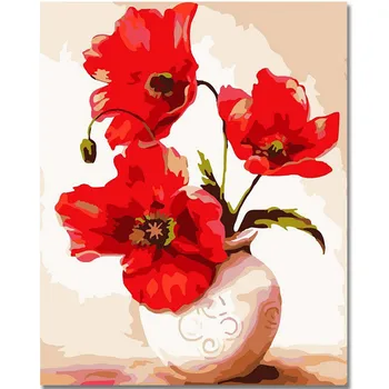 

WEEN Red Flower DIY Painting By Numbers, Canvas Painitng Home Wall Art, Picture Coloring Paint By Numbers For Home Decor 40x50cm