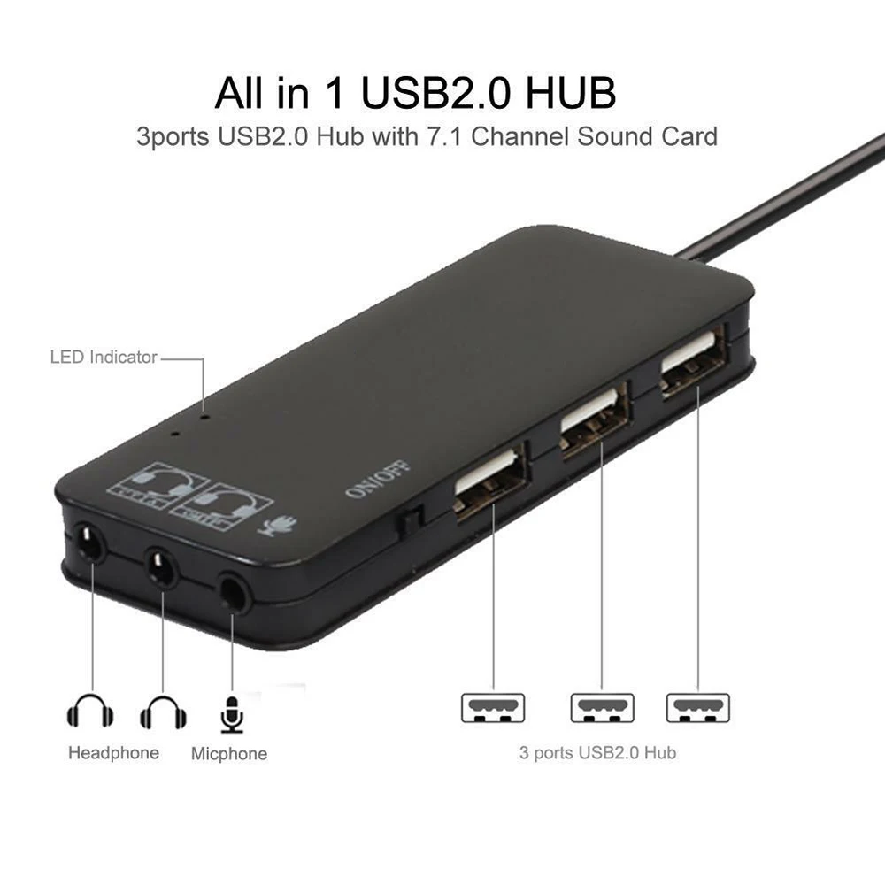 

Interface Splitter USB HUB 2.0 3 Ports Card Reader For Macbook Pro Multi USB Sound Adapter Microphone 7.1 Channel Sound Cards