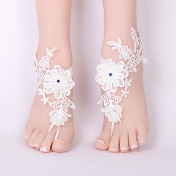 

Wedding Foot Chain White Barefoot Sandals Beach Anklet Jewelry Wedding Shoe Lace