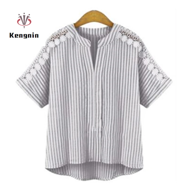 

2019 New Summer European Style Plus Size 5XL Women Tops Loose Casual Short Sleeve Lace T Shirt Hollow Out Cotton Ladies Pullover