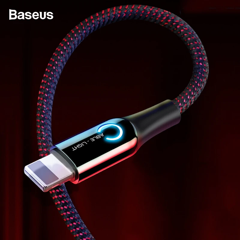 Baseus de desconexión automática Cable USB para iPhone X Xs X Max Xr 8 7 6 2.4A rápido de carga de sincronización de datos del cargador cable de iluminación LED Cable USB