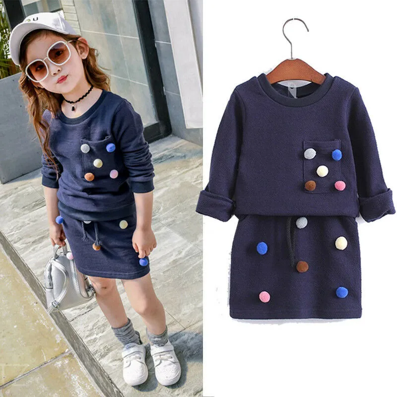 Комплект одежды из 2 предметов для маленьких девочек толстовки с длинными рукавами Топы, юбка, комплект одежды
