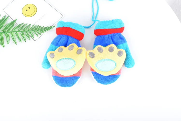 2-6 Years Kids Gloves Boys Girls Plus Velvet Knitted Gloves Fingerless Winter Plush Warm Mittens Cute Cartoon Children Gloves