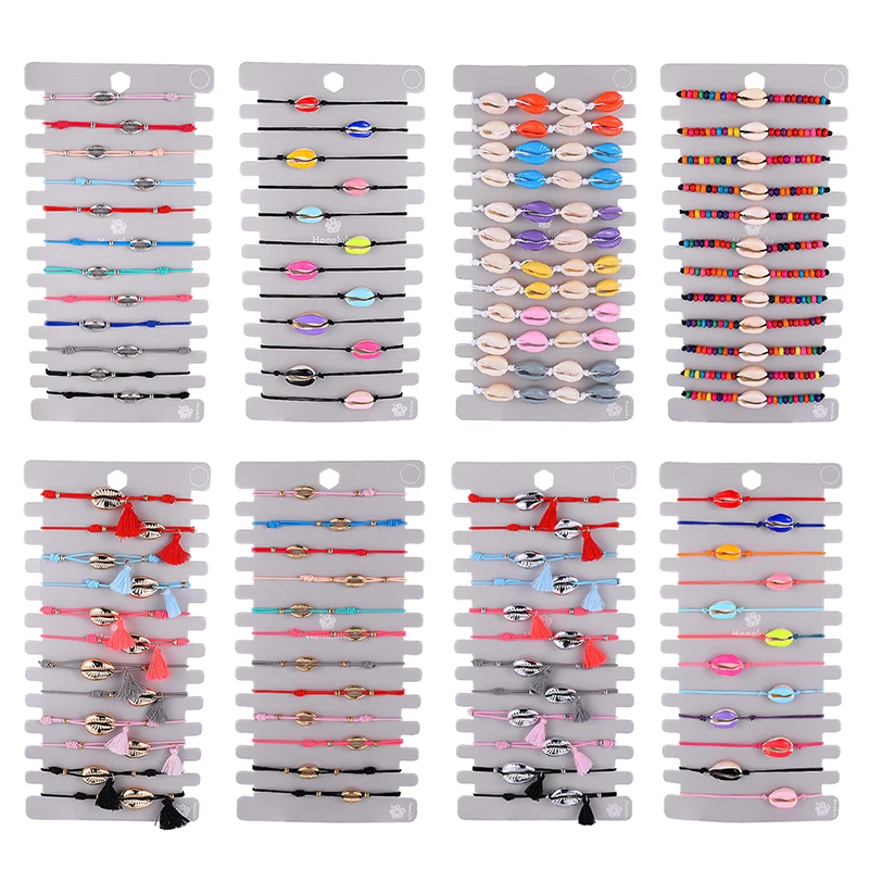 

12 Pcs New Arrival Multiple Styles Multiple Colors Shell Tassel Elastic Bracelet Hair Rope For Women Girls Jewelry Girls
