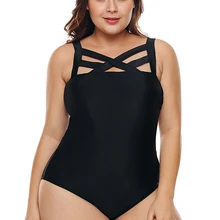 Один кусок плюс размер купальный костюм женский сексуальный купальный костюм черный крест-накрест купальные костюмы мягкий цельный сплошной купальный костюм