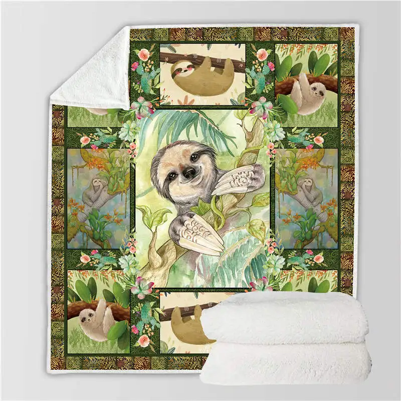 bzkh1298 3D Sloth Sherpa Blanket Back to School Scotland Pattern Custom Bed Sofa Printed Fleece Plush Throw Blanket Bedspread Blanket - Color: bzkh1298