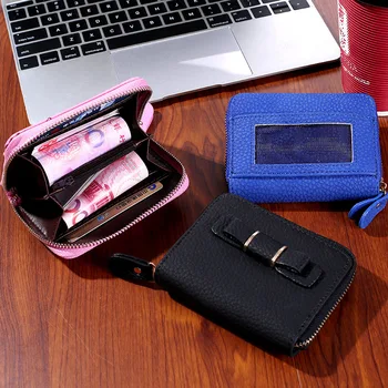 

Women Short Wallets PU Leather Female cute bow Purses Card Holder Wallet Fashion Woman Small Zipper Wallet With Coin Purse