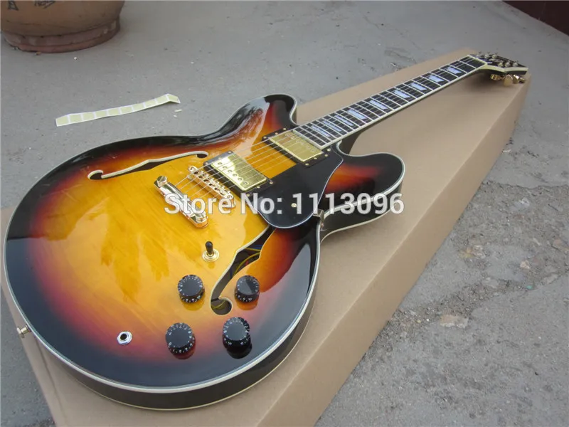 

FREE SHIPPING electric guitar/hollow jazz guitar+maple flame top+GUITAR IN CHINA