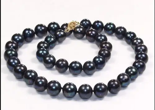 

Jew3113 PERFECT GORGEOUS 10-11MM AAA+TAHITIAN NATURAL BLACK PEARL NECKLACE 14K