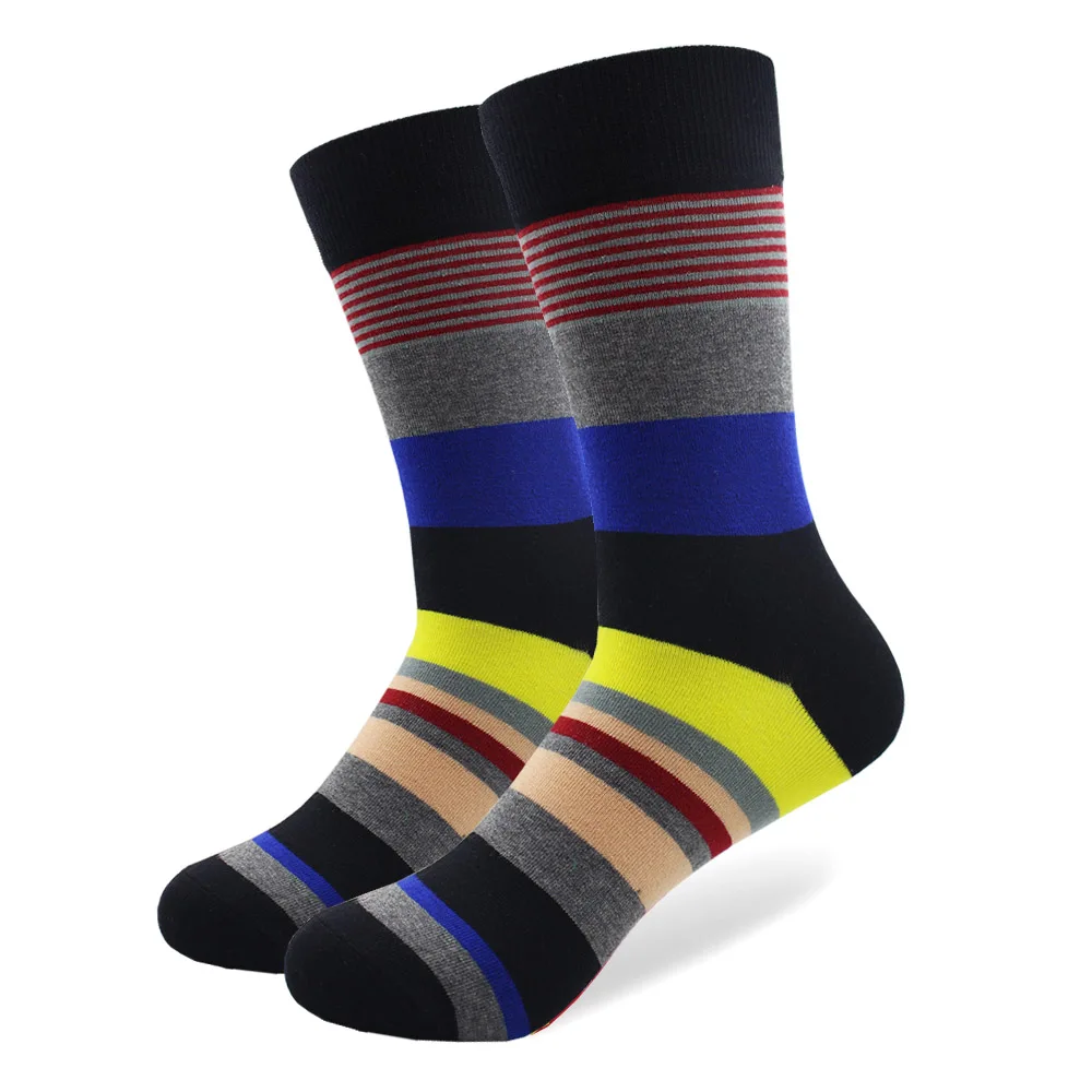 Мужские Носки Happy Dot в полоску разноцветные чесаные хлопковые высококачественные забавные Повседневные носки для скейтеров подарок для мужчин - Цвет: 060-3